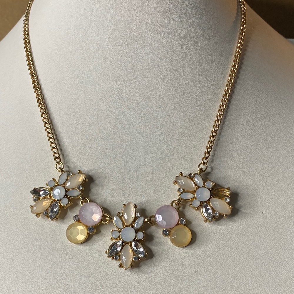 5/$15!Gold-Tone Floral Cluster Necklace with Pastel Gem Accents